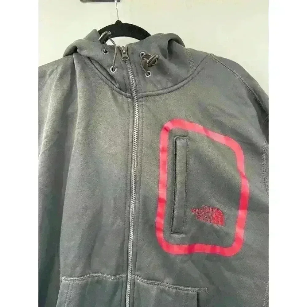 The North Face Men's Facemask Hooded Zip-Up‎ Gray Red Fleece Jacket Size Large